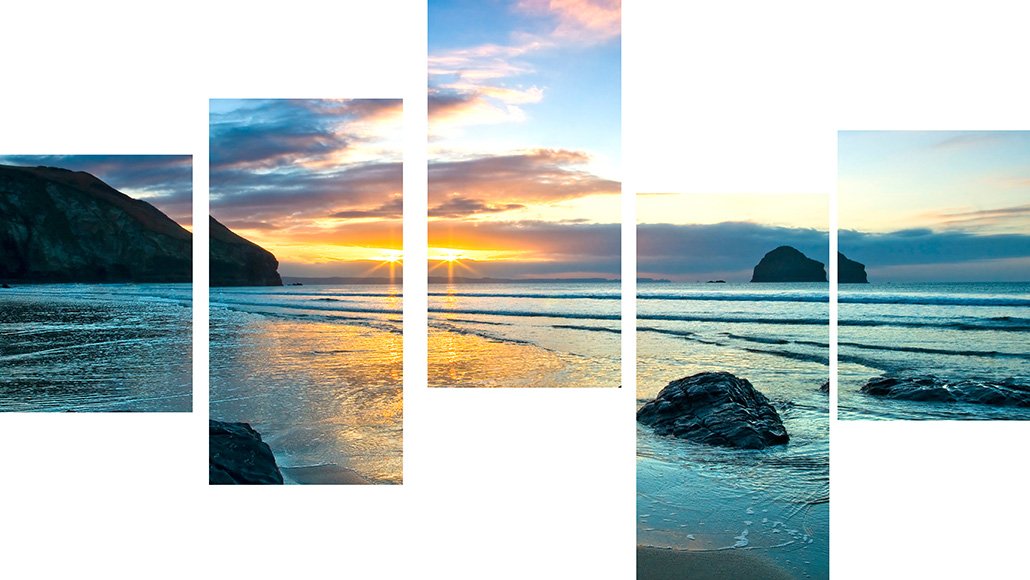Trebarwith Strand Sunset 5-panel Triptych - Cornwall Landscape ...